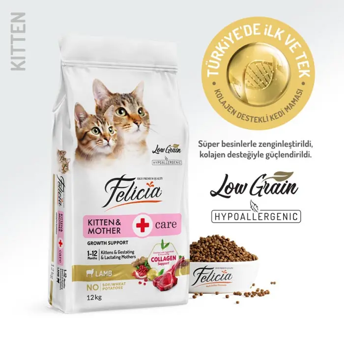 Felicia Az Tahıllı Kuzu Etli HypoAllergenic Anne ve Yavru Kedi Maması 12 Kg