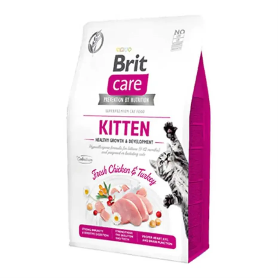 Brit Care Hypo-Allergenic Sağlıklı Büyüme için Tavuklu ve Hindili Tahılsız Yavru Kedi Maması 2kg