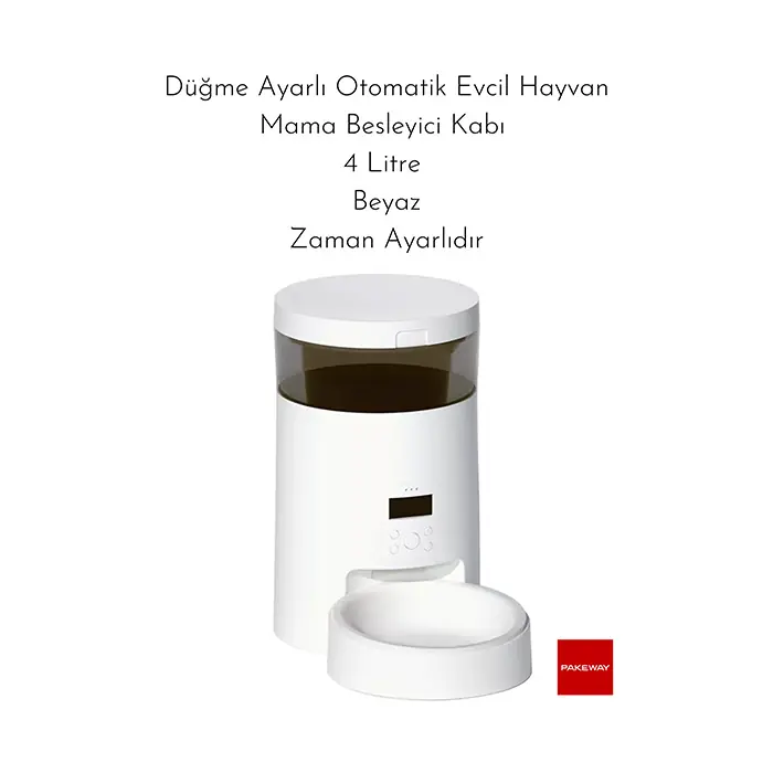 Pakeway Zaman Ayarlı Mama Kabı 4 Litre Beyaz