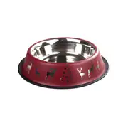 Oripet Yılbaşı Desenli Bordo Çelik Mama Kabı 64 Oz 22cm 1