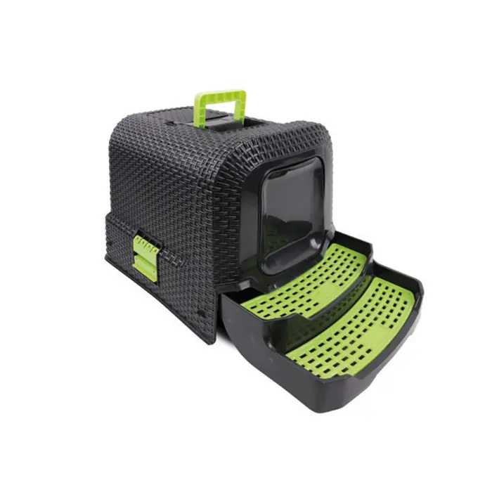 M-PETS Eco Rattan Kapalı Kedi Tuvaleti Siyah-Yeşil 69x42x41cm