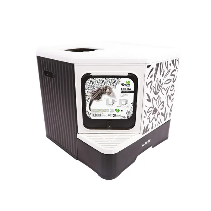 M-PETS Terra Forma Eco Desenli Kapalı Kedi Tuvaleti Siyah