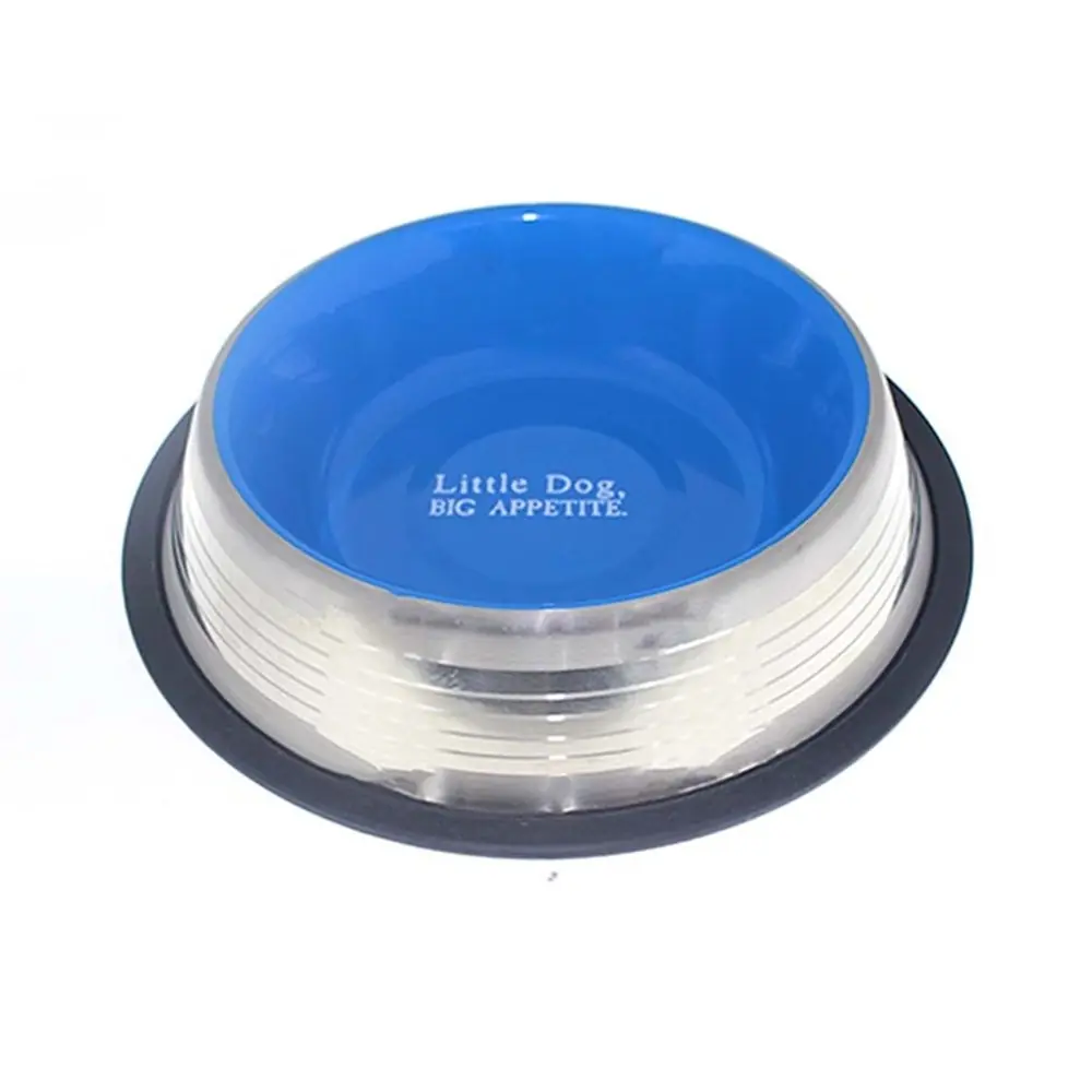 Zampa Kaymaz Tabanlı Metal Mavi Desenli Mama ve Su Kabı 96 oz