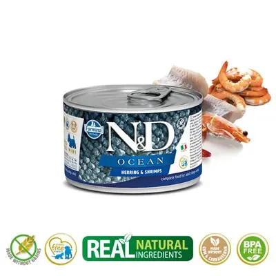 N&D Ocean Ringa Balıklı Karidesli Yetişkin Köpek Konservesi 140g