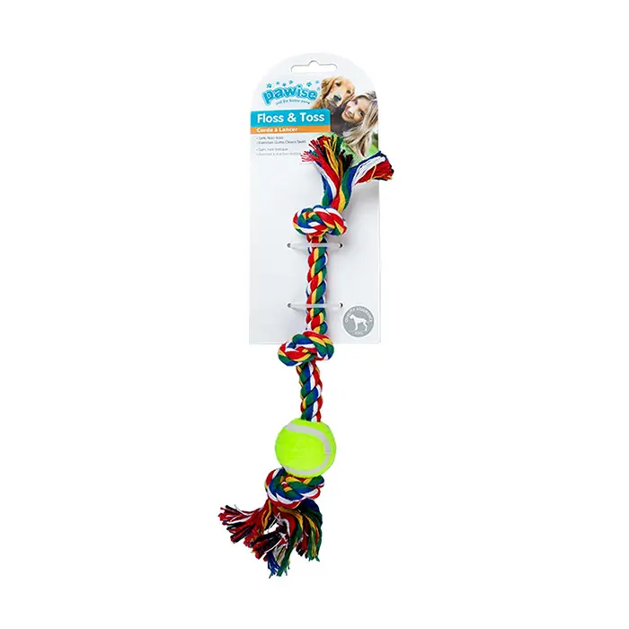 Pawise Üç Düğümlü Tenis Toplu İp Köpek Oyuncağı 10x4x2cm