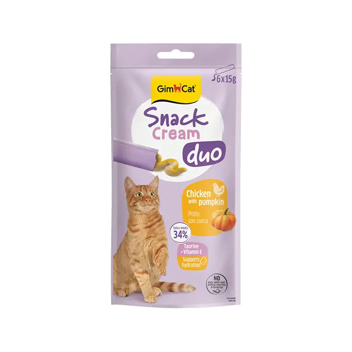 Gimcat Snack Cream Duo Tavuklu Ve Balkabaklı Kedi Ödülü 6x15 gr
