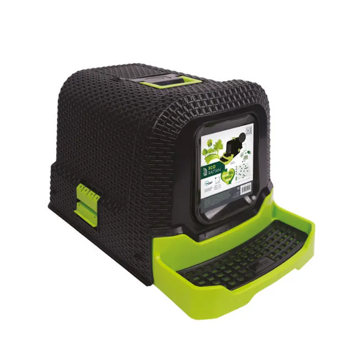 M-PETS ECO Rattan Kapalı Kedi Tuvaleti Siyah Yeşil 69x42x41cm