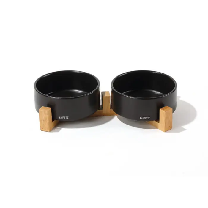 M-PETS OPERA Bamboo Standlı Seramik Mama Kabı 2x350ml Siyah