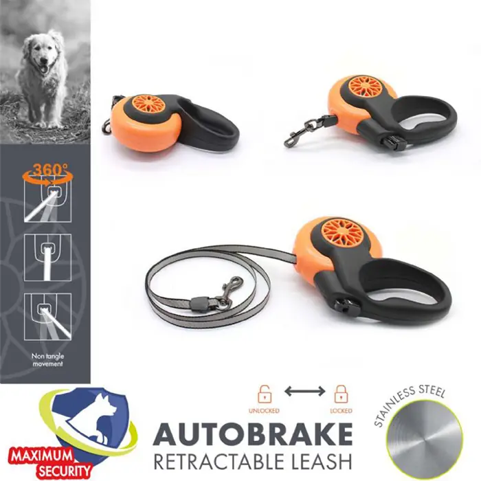 M-PETS Autobrake Otomatik Köpek Gezdirme Kayışı Şerit 5MT Turuncu Small