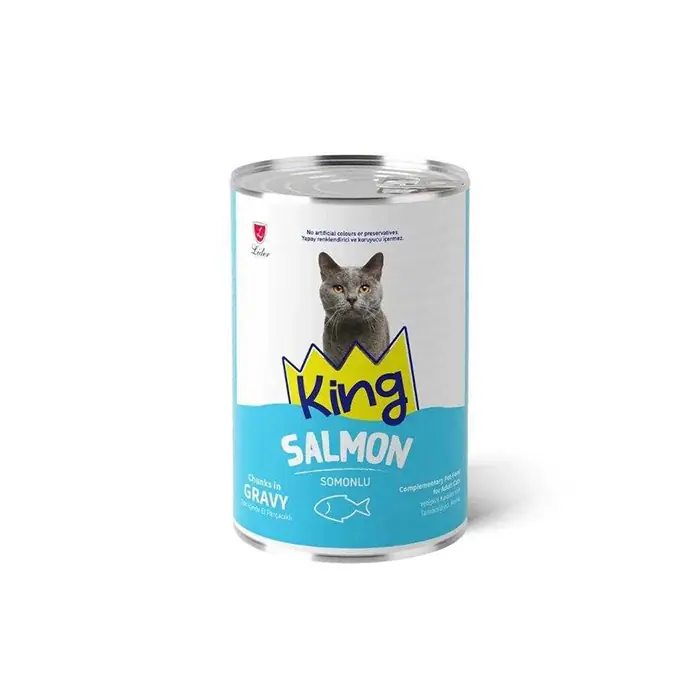 King Sos İçinde Et Parçacıklı Somonlu Yetişkin Kedi Konservesi 400 Gr