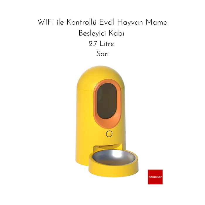 Pakeway Wi-fi Kontrollü Zaman Ayarlı Mama Kabı 2,7 Litre Sarı