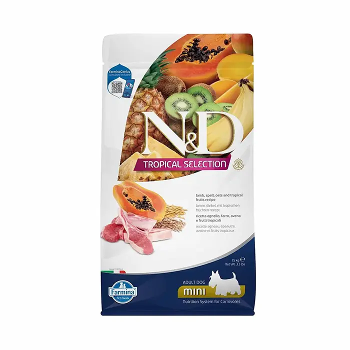 N&D Tropical Selection Kuzu Etli ve Tropikal Meyveli Mini Irk Yetişkin Köpek Maması 1,5kg