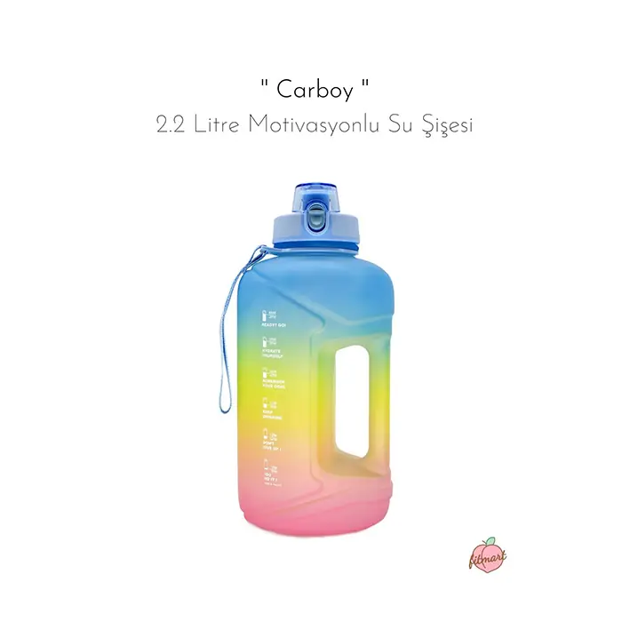Fitmart Carboy Motivasyonlu Su Şişesi 2.2 Litre Gökkuşağı