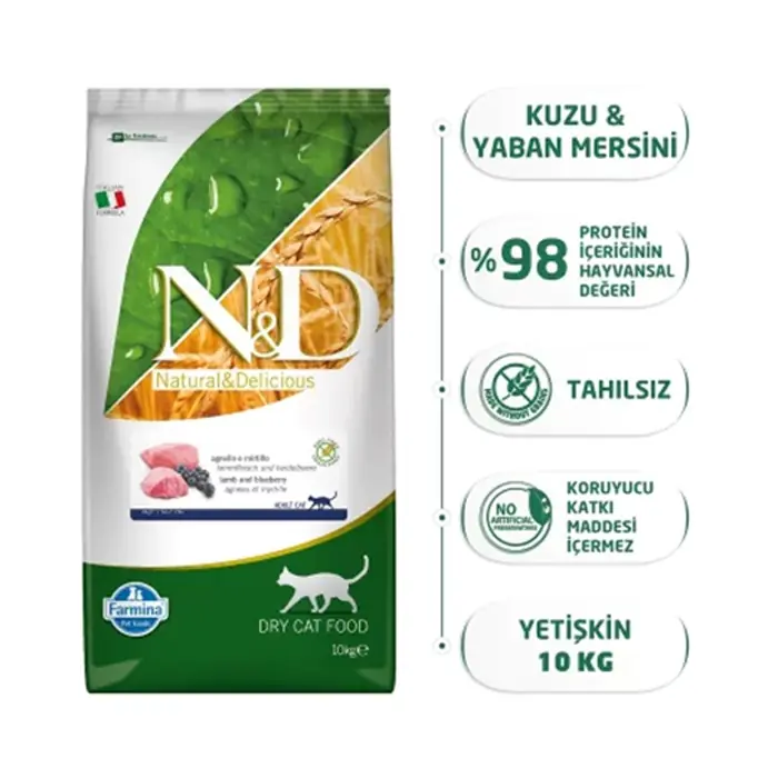 N&D Tahılsız Kuzu-Y.Mersini Yetişkin Kedi Maması 10 Kg