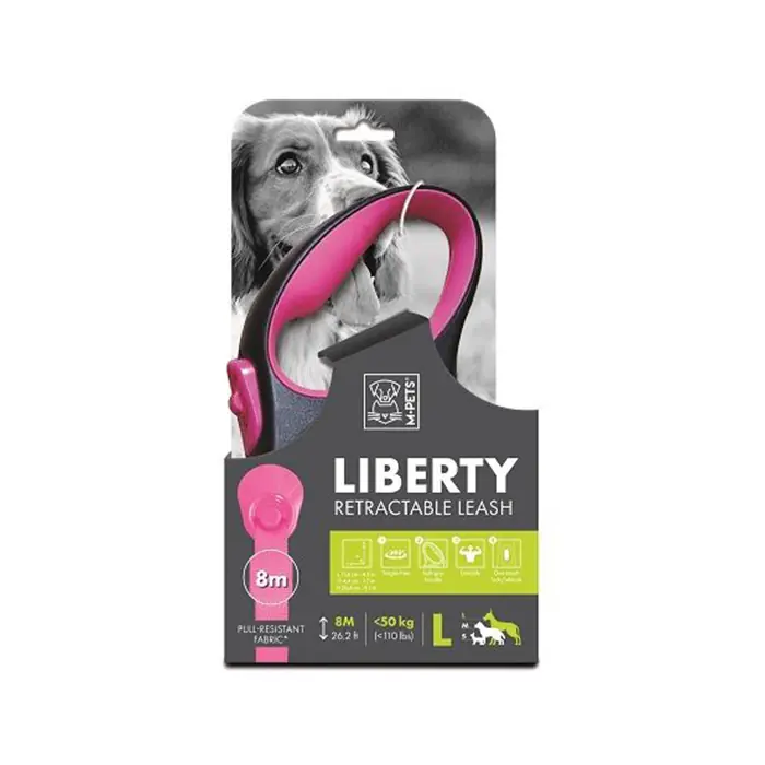 M-PETS Liberty Otomatik Gezdirme Kayışı Şerit 8mt Pembe Large