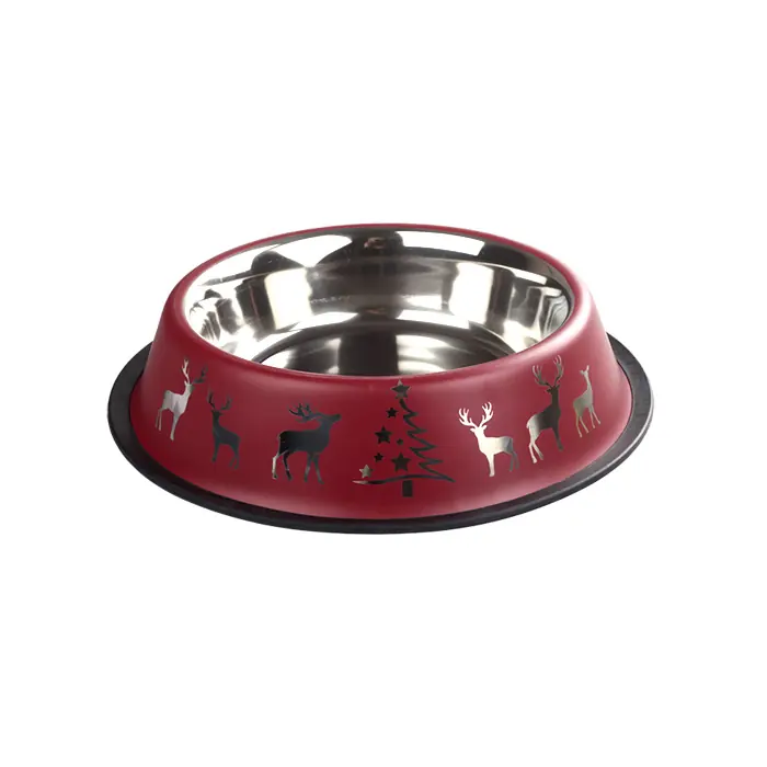 Oripet Yılbaşı Desenli Bordo Çelik Mama Kabı 24 Oz 17cm