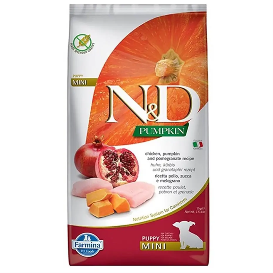 N&D Pumpkin Tavuk Etli Bal Kabaklı ve Narlı Küçük Irk Tahılsız Yavru Köpek Maması 7kg