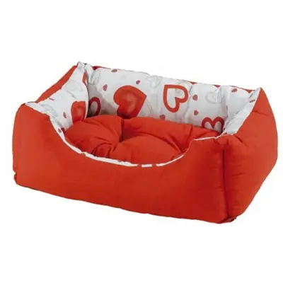 Ferplast Coccolo 50 Kırmızı Kalpli Kedi Köpek Yatağı 55x45x20cm