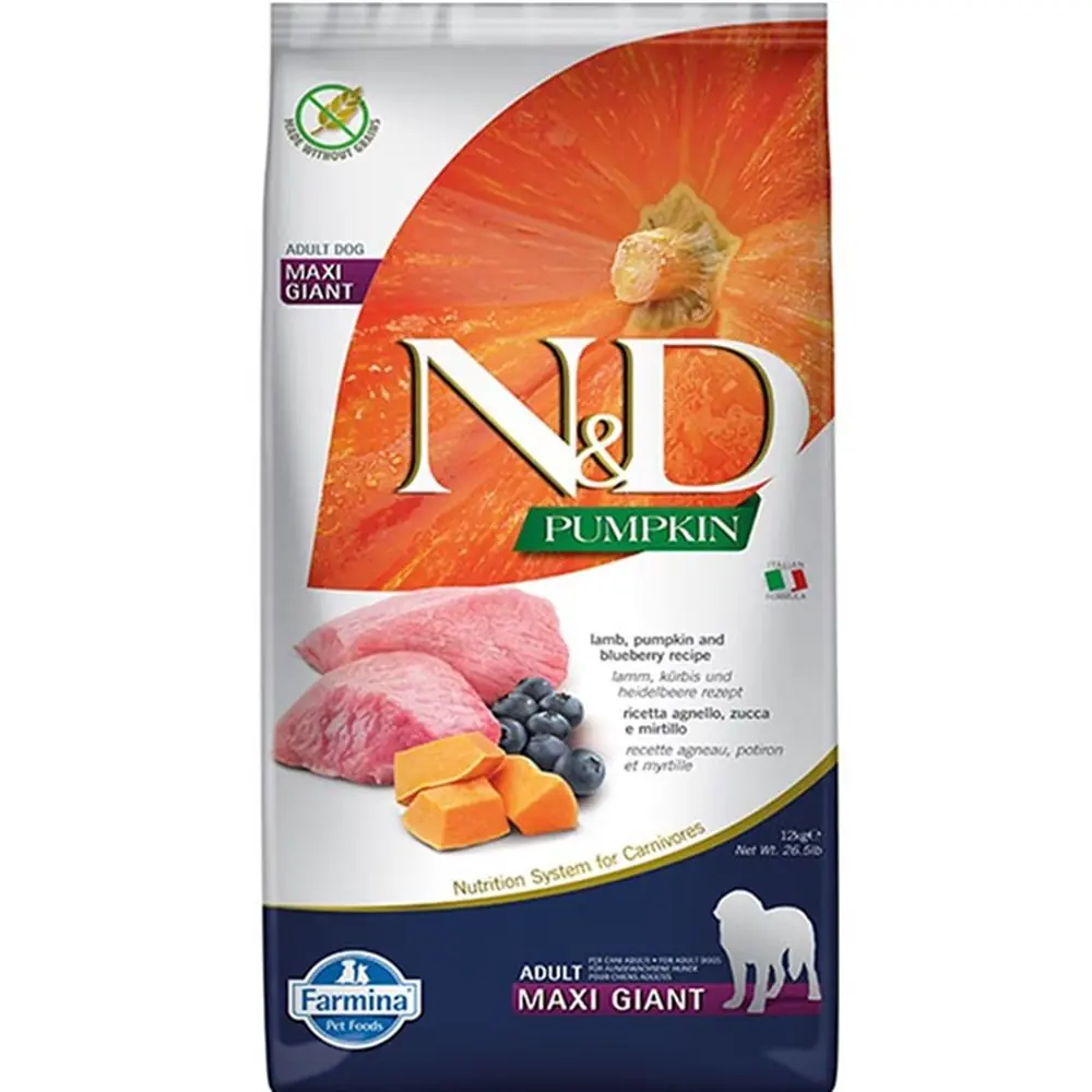 N&D Pumpkin Kuzu ve YabanMersinli Giant Maxi Yetişkin Köpek Maması 12 Kg