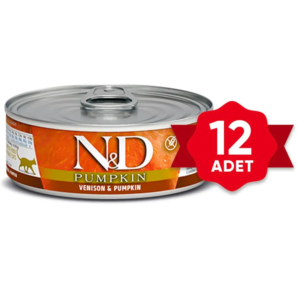 N&D Balkabak Geyik Tahılsız Yetişkin Kedi Konservesi 12x80g