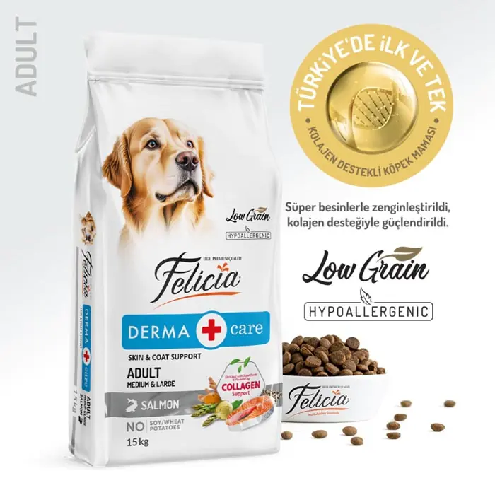 Felicia Az Tahıllı Yetişkin Somonlu Medium Large Breed HypoAllergenic Köpek Maması 15 Kg