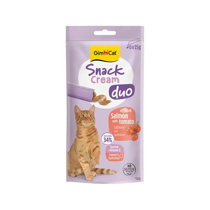 Gimcat Snack Cream Duo Somonlu ve Domatesli Kedi Ödülü 6x15 gr
