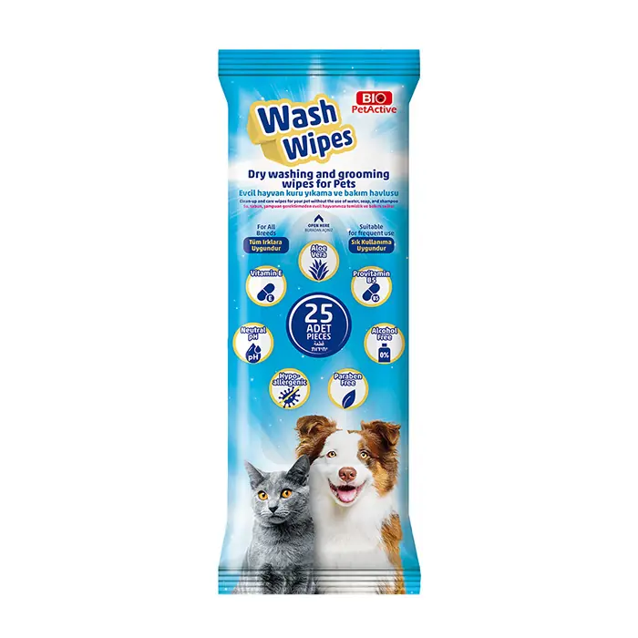Bio Pet Active Wash Wipes Kuru Yıkama Bakım Havlusu 25 Adet