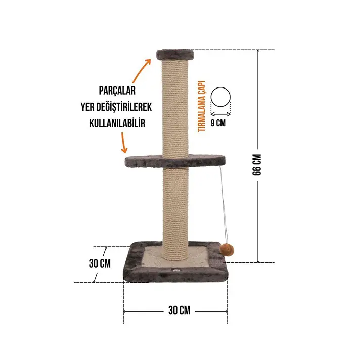Lotus Tekli Gri Kedi Tırmalama 66Cm
