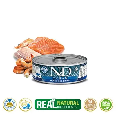 N&D Ocean Somon Morina Balığı Karides Tahılsız Kedi Konservesi 80g