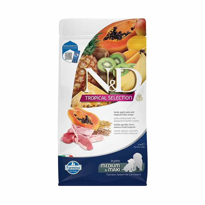 N&D Tropical Selection Düşük Tahıllı Kuzu Etli  Tropikal Meyveli Orta ve Büyük Irk Yavru Köpek Maması 2kg