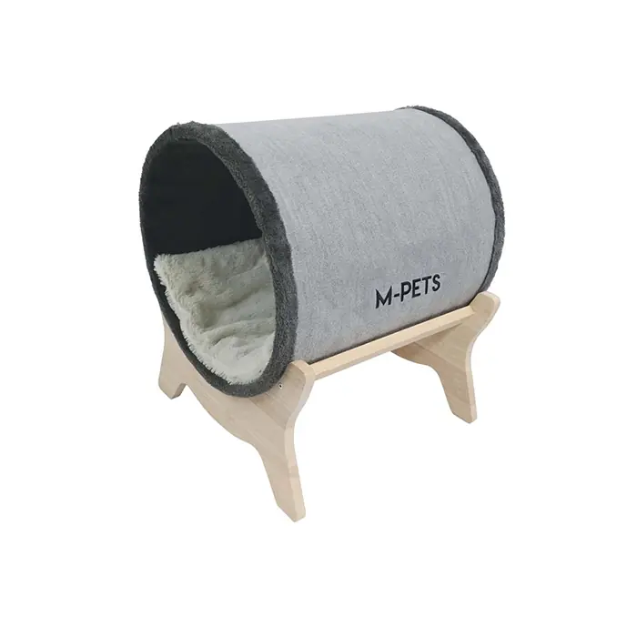 M-Pets Tunnel Elevated Ahşap Ayaklı Kedi Yatağı Gri