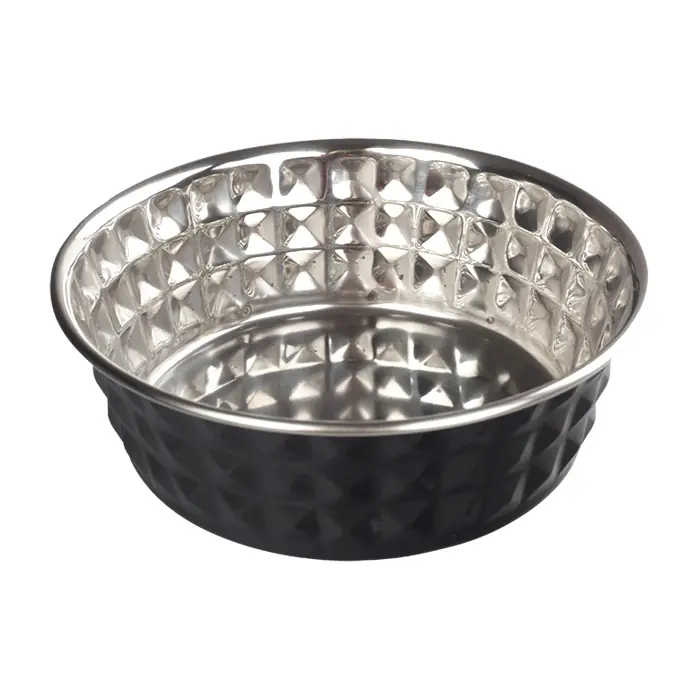 Oripet Elmas Desen Siyah Çelik Mama Kabı 11cm