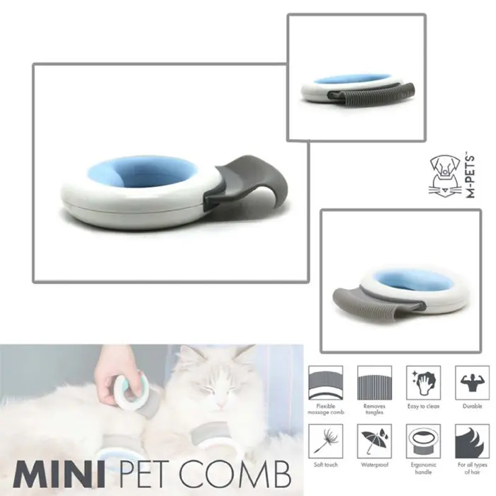 M-PETS Mini Pet Comb Esnek Masaj Tarağı Mavi 8x8,5cm