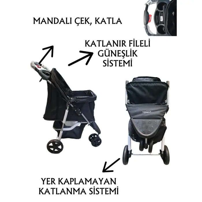 Tommy Evcil Hayvan Taşıma Puseti 80x46x99cm Siyah