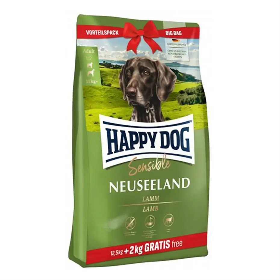 Happy Dog Neuseeland Kuzu Etli Yetişkin Köpek Maması 12.5 Kg + 2 Kg Hediye