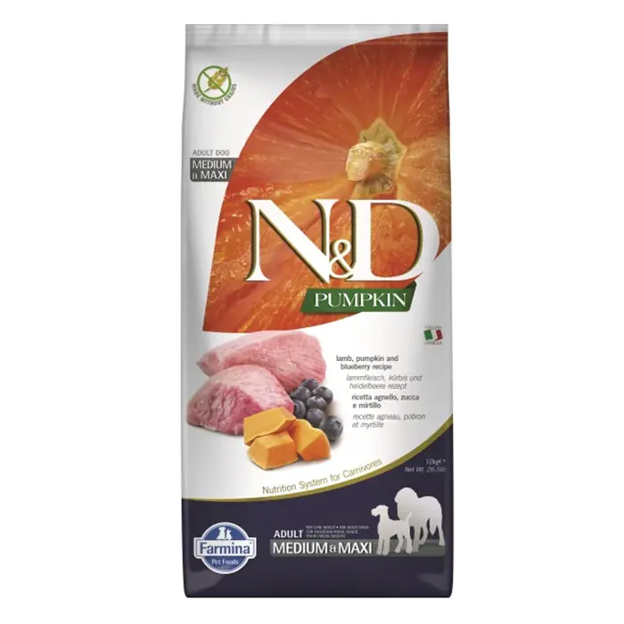N&D Tahılsız Balkabaklı Adult Medium Maxi Kuzu-Y.Mersini Yetişkin Köpek Maması 12 Kg