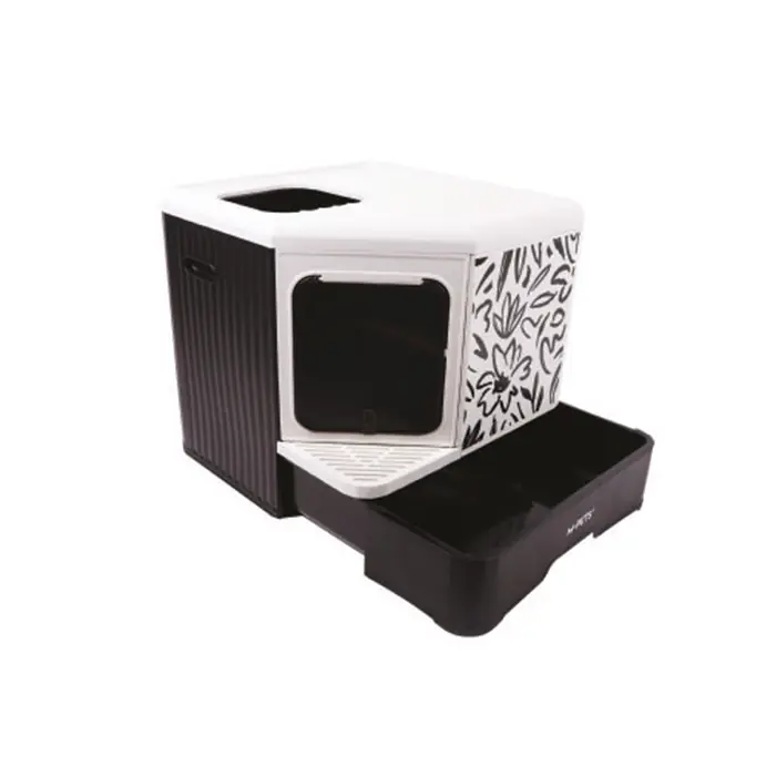 M-PETS Terra Forma Eco Desenli Kapalı Kedi Tuvaleti Siyah