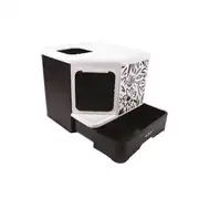 M-PETS Terra Forma Eco Desenli Kapalı Kedi Tuvaleti Siyah 2
