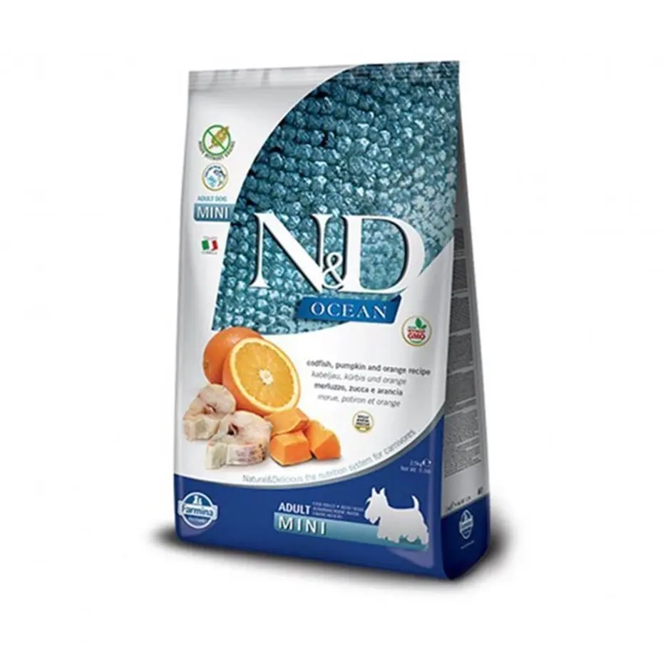 N&D Ocean Tahılsız Balkabaklı ve Morina Balıklı Yetişkin Küçük Irk Köpek Maması 2,5 Kg
