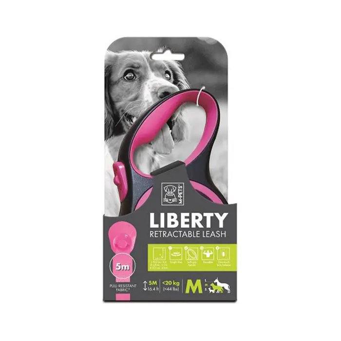 M-PETS Liberty Otomatik Gezdirme Kayışı Şerit 5mt Pembe Medium