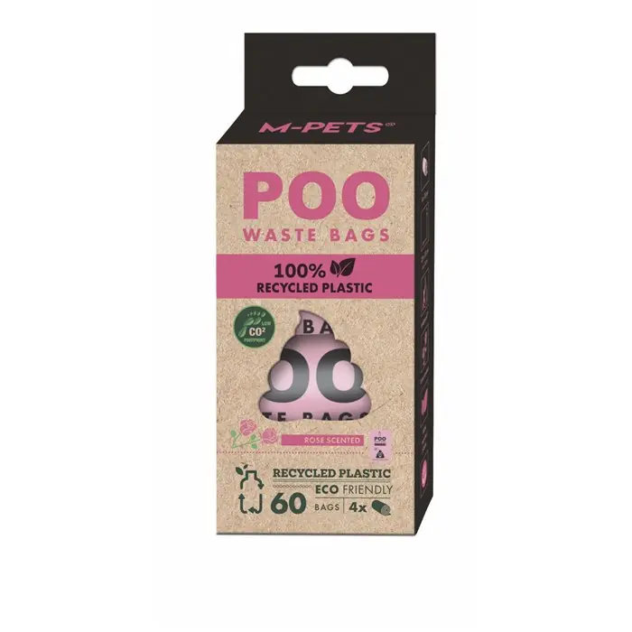 M-Pets Poo Recycled Gül Kokulu Köpek Dışkı Poşeti 22x32cm 4lü