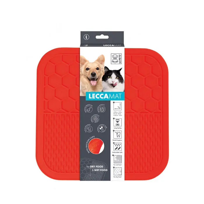 LeccaMat Kare Şekilli Kedi Köpek Ödül Yalama Aparatı Kırmızı 30x30cm