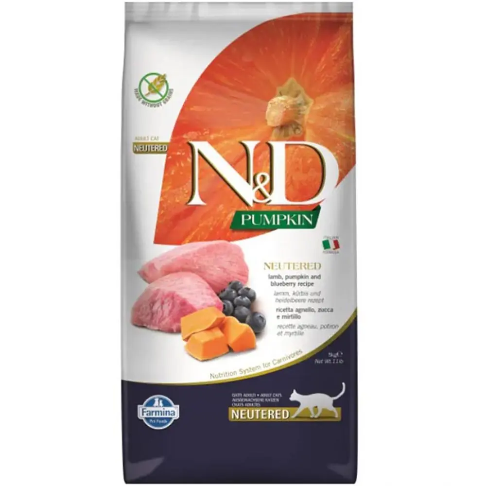 N&D Balkabaklı Kuzu Etli Yaban Mersinli Kısırlaştırılmış Kedi Maması 5 Kg