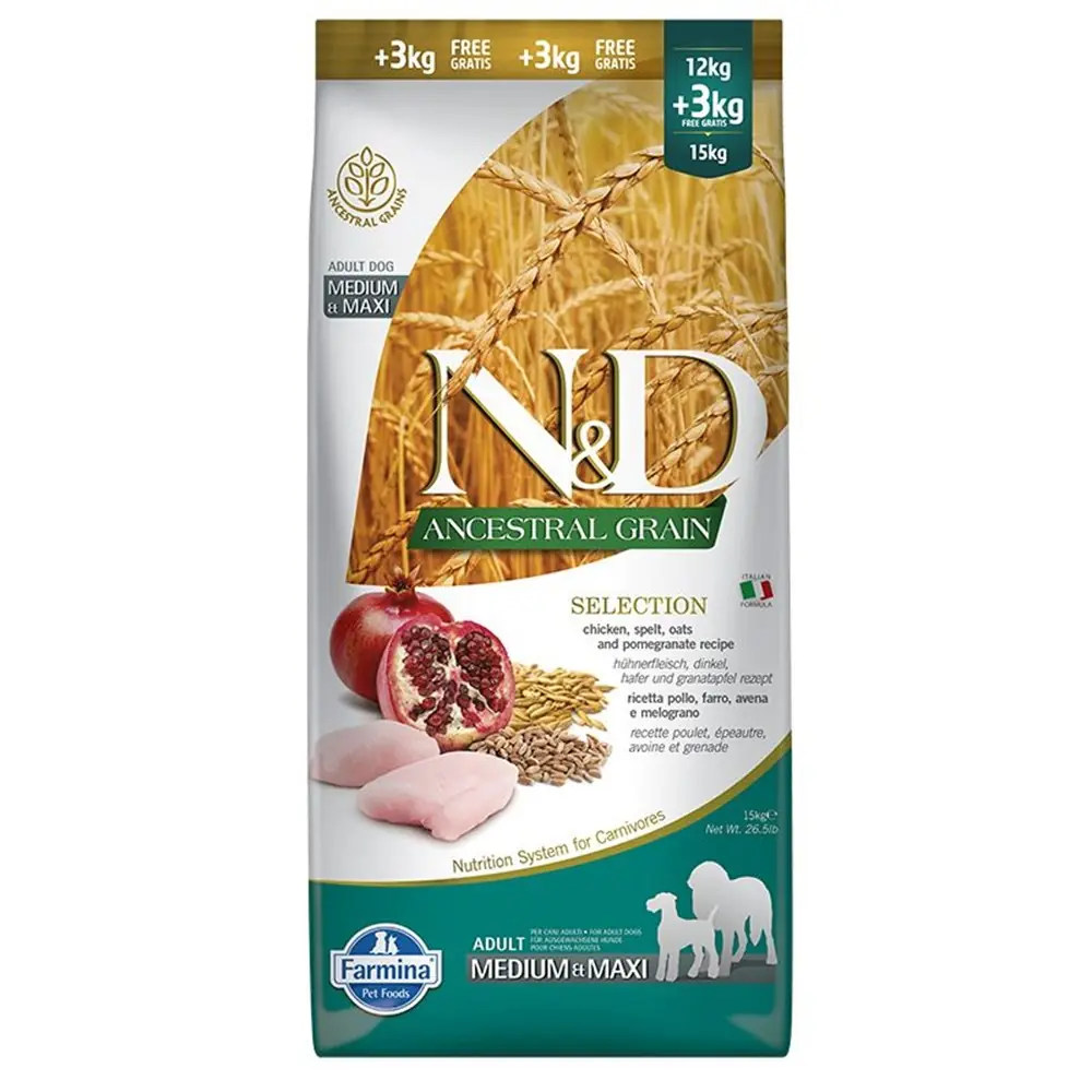 ND Az Tahıllı Tavuk Nar Yetişkin Köpek Maması 12+3 Kg