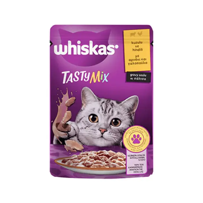Whiskas Pouch TastyMix Sos İçinde Kuzulu ve Hindili Yetişkin Kedi Konservesi 85gr