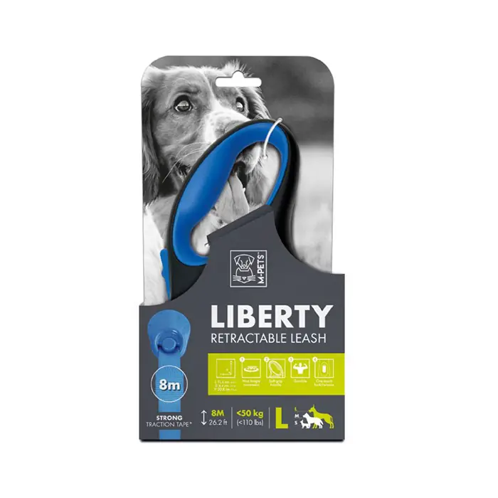 M-Pets Liberty Otomatik Köpek Gezdirme Kayışı Serit 8 Metre Mavi Large