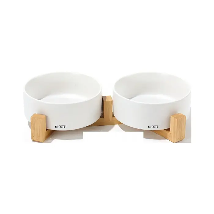 M-PETS OPERA Bamboo Standlı Seramik Mama Kabı 2x350ml Beyaz