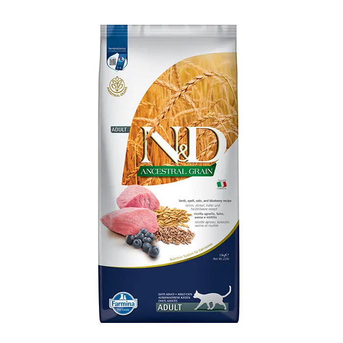N&D Düşük Tahıllı Kuzu Etli Üzümlü Yetişkin Kedi Maması 10 Kg