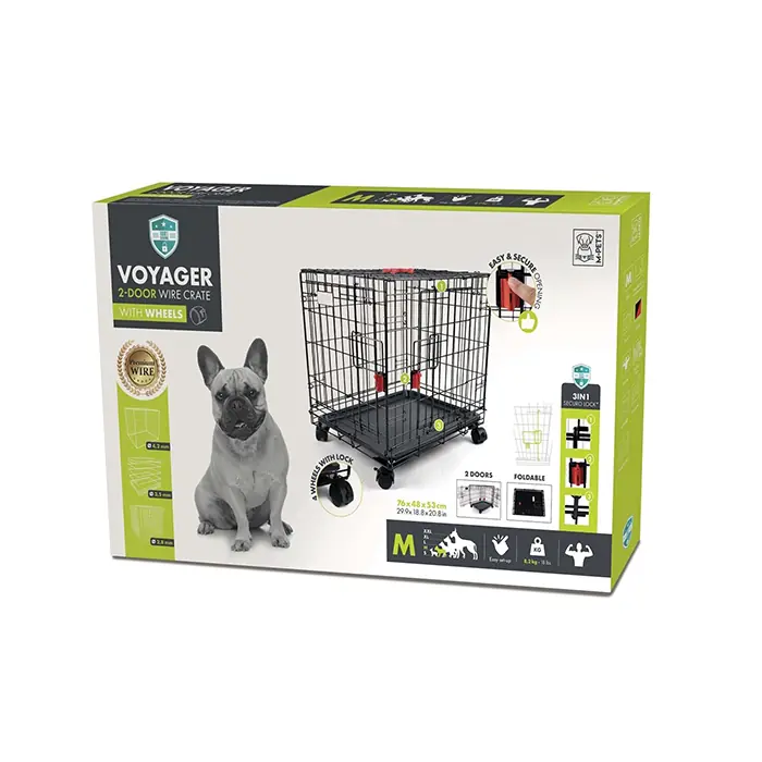 M-Pets Voyager Tekerlekli İki Kapılı Köpek Kafesi Medium Siyah 76x48x53cm