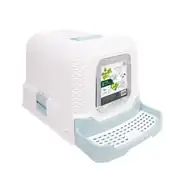 M-PETS ECO Rattan Kapalı Kedi Tuvaleti Beyaz Mavi 69x42x41cm 1